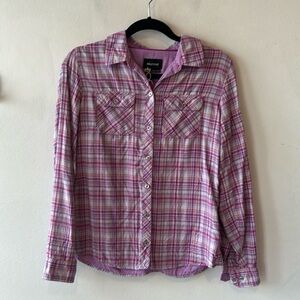 Marmot medium long sleeve button down pink and purple light weight hiking shirt